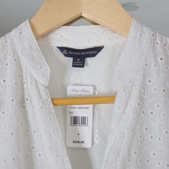 NWT Brooks Brothers White Eyelet Button-Front Belted Shirt Dress, Size 8 - Picture 11 of 16